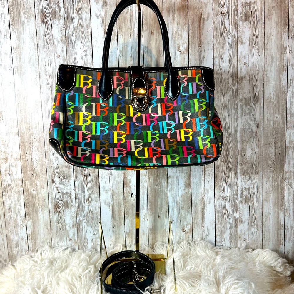 Classic Dooney & Bourke Vinyl Coated Multicolored Tote with Strap, EUC